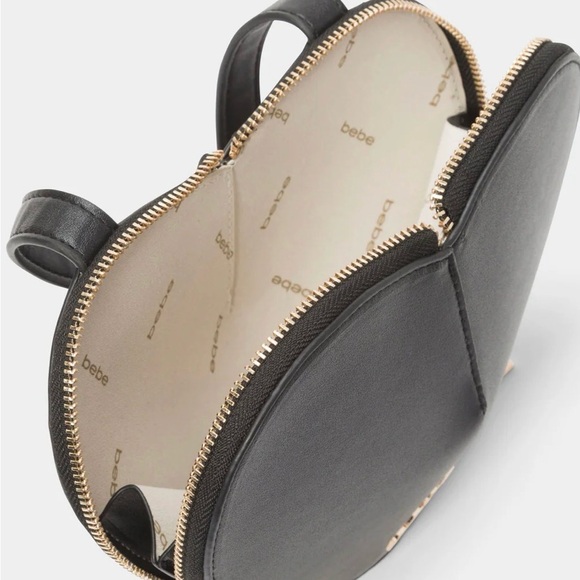 NWT Bebe Milan Heart Crossbody Bag Black Faux Leather Gold Hardware Mini Purse - Picture 4 of 5